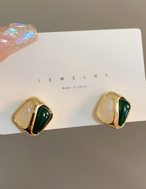 Fashion Pair Of Green Stud Earrings Alloy Colorblock Square Stud Earrings
