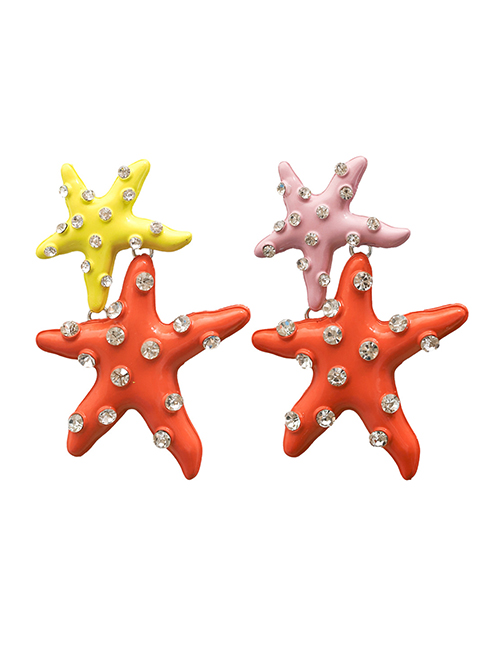 Fashion Style Four Color Alloy Diamond Hollow Star Stud Earrings