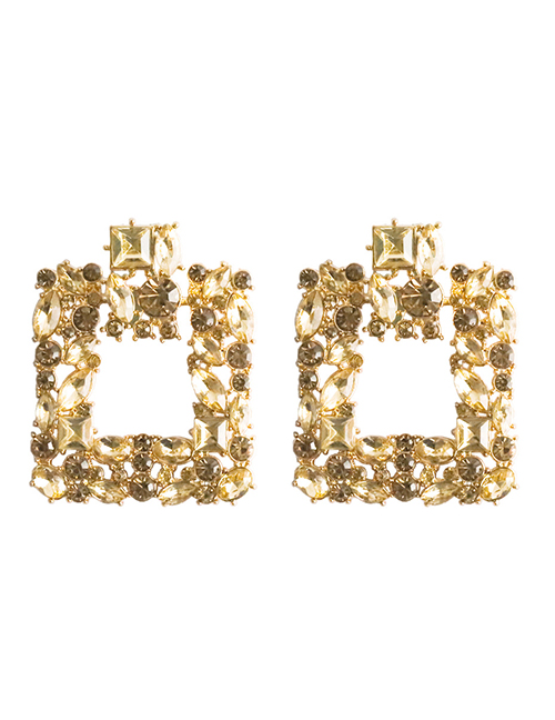 Fashion Champagne Alloy Diamond Square Stud Earrings