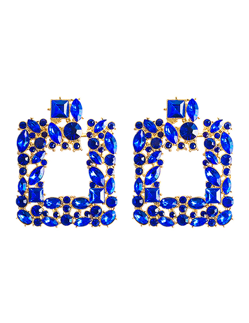 Fashion Blue Alloy Diamond Square Stud Earrings