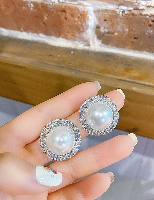 Fashion Silver Alloy Diamond Stud Pearl Stud Earrings