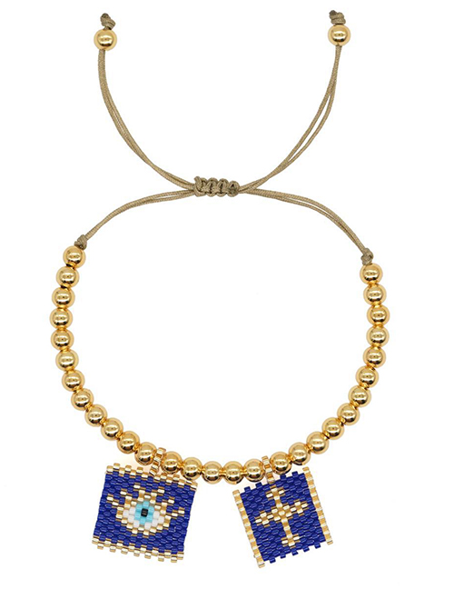 Fashion Navy Blue Bead Woven Cross Eye Beaded Bracelet