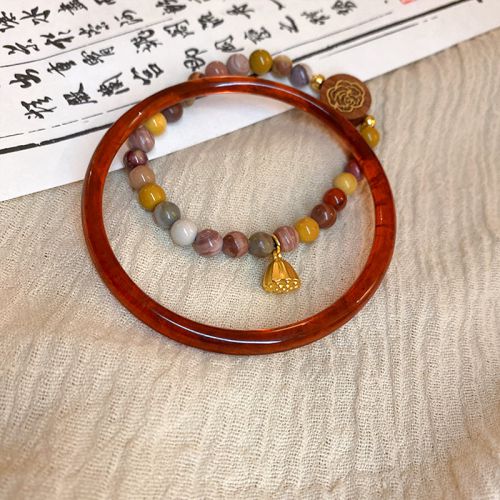 Fashion 6#bracelet - Coffee Color Flowers (two-piece Set) Resin Geometric Bracelet