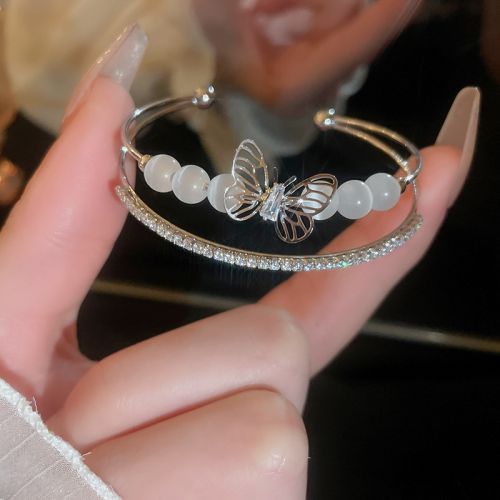 Fashion 21# Bracelet - Silver Butterfly Double Row Resin Geometric Bracelet
