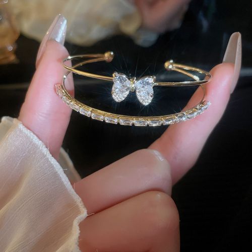 Fashion 22#bracelet-golden Bow Heart Double Row Resin Geometric Bracelet