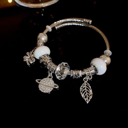Fashion 28# Open Bracelet - Silver Planet Alloy Diamond Planet Leaf Multi-element Bracelet