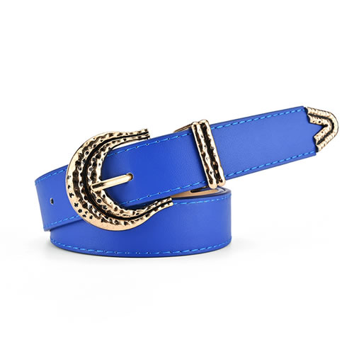 Fashion Royal Blue Metal Pin Buckle Pu Wide Belt