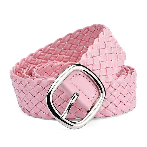 Fashion Pink Braided Wide Belt With Patent-leather Metal Sun Buckle