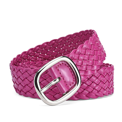 Fashion Rose Red Braided Wide Belt With Patent-leather Metal Sun Buckle