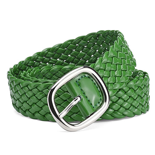 Fashion Green Braided Wide Belt With Patent-leather Metal Sun Buckle