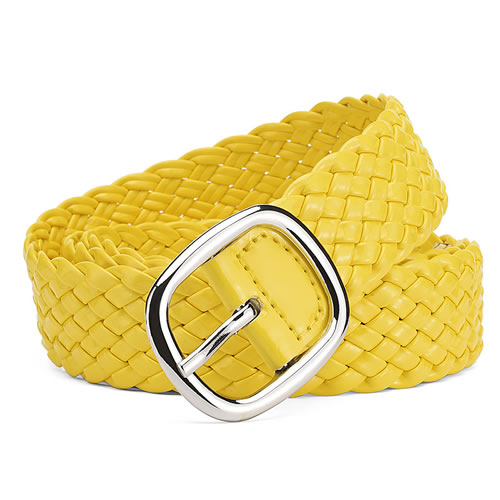 Fashion Yellow Braided Wide Belt With Patent-leather Metal Sun Buckle