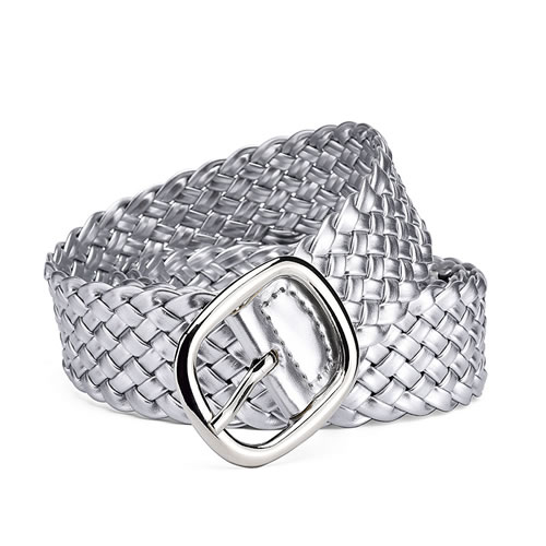 Fashion Silver Braided Wide Belt With Patent-leather Metal Sun Buckle