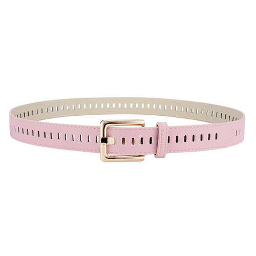 Fashion Pink Full Hole Square Pin Buckle Wide Belt