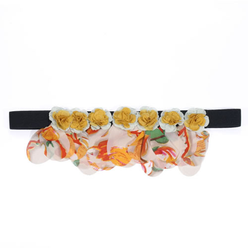 Fashion Yellow Fabric Floral Elastic Wide Belt