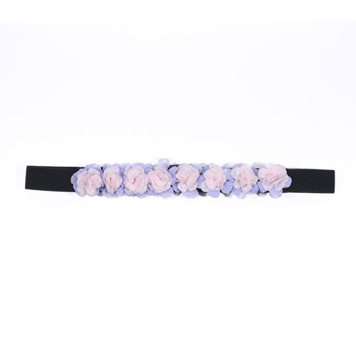 Fashion Purple Fabric Pearl Flower Elastic Wide Belt