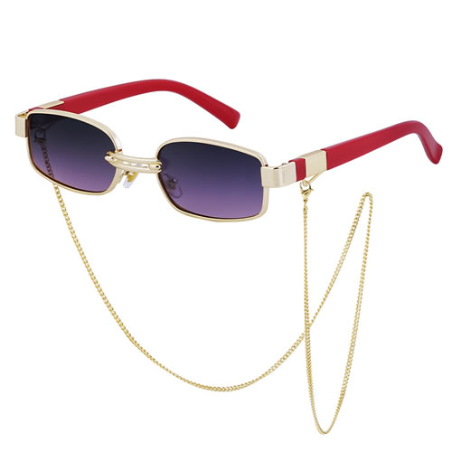 Fashion Gold Frame Ash Powder Pc Small Square Frame Sunglasses With Chain