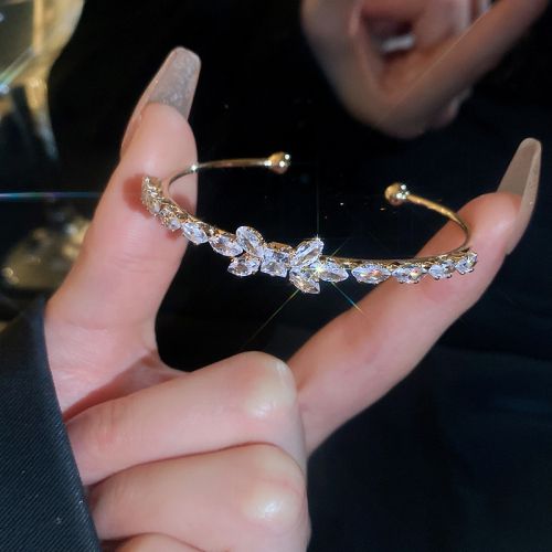Fashion 2# Open Bracelet - Gold Bow Alloy Diamond Bow Open Bracelet