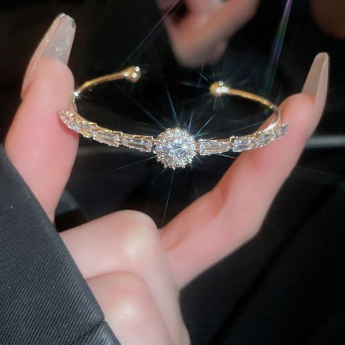 Fashion 10#bracelet-gold Geometric Alloy Diamond Round Cuff Bracelet