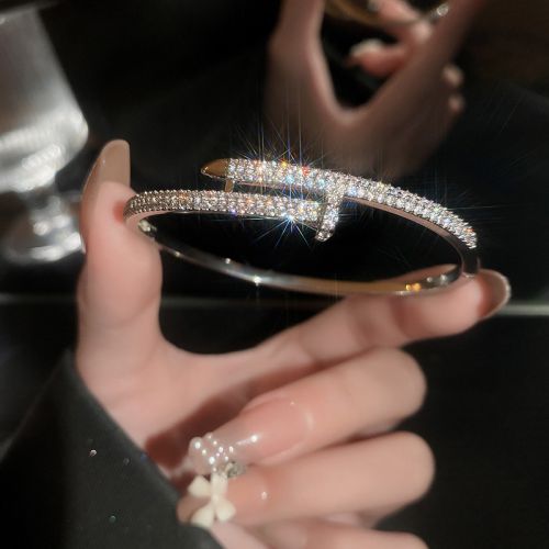 Fashion 12#bracelet-silver Real Gold Plating Alloy Diamond Stud Cuff Bracelet
