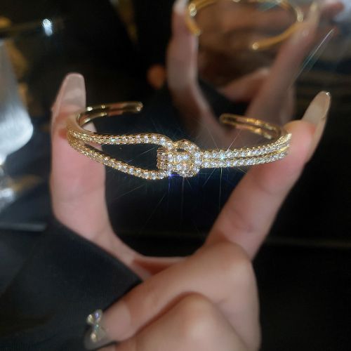 Fashion 13# Open Bracelet - Gold Alloy Diamond Geometric Bracelet