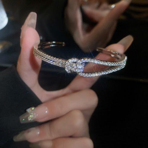 Fashion 14# Open Bracelet - Silver Alloy Diamond Geometric Bracelet