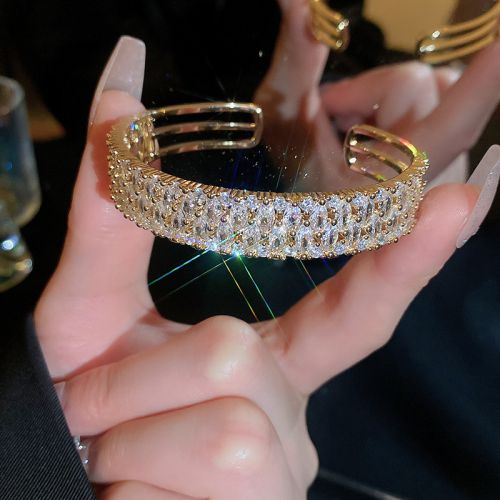 Fashion 17#open Bracelet-gold Real Gold Plating Alloy Diamond Geometric Cuff Bracelet