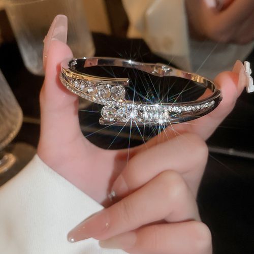 Fashion 23#bracelet-silver Geometry Alloy Diamond Geometric Cuff Bracelet