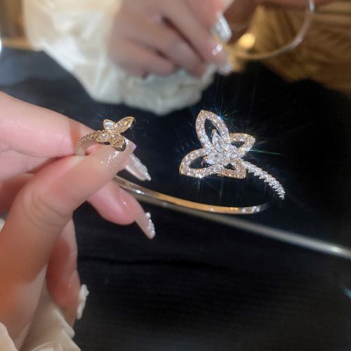 Fashion 26#bracelet-real Gold Plating-silver Alloy Diamond Butterfly Cuff Bracelet