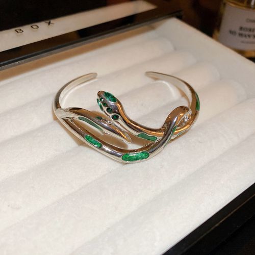 Fashion 33#bracelet-silver Green Alloy Diamond Snake Cuff Bracelet