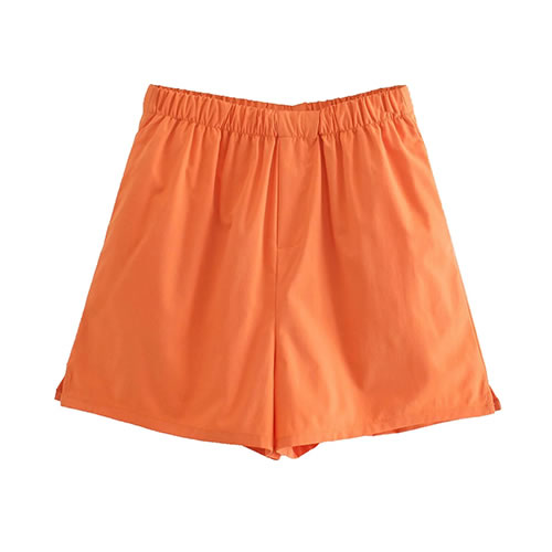 Fashion Orange Cotton Straight-leg Shorts