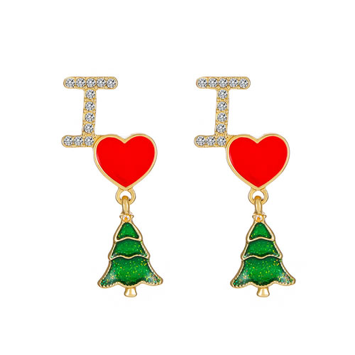 Fashion 2# Alloy Diamond Drop Oil Heart Christmas Tree Earrings