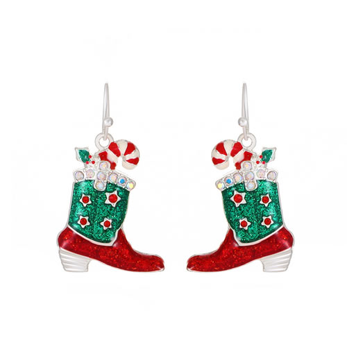 Fashion 8# Alloy Oil Drip Christmas Boot Earrings