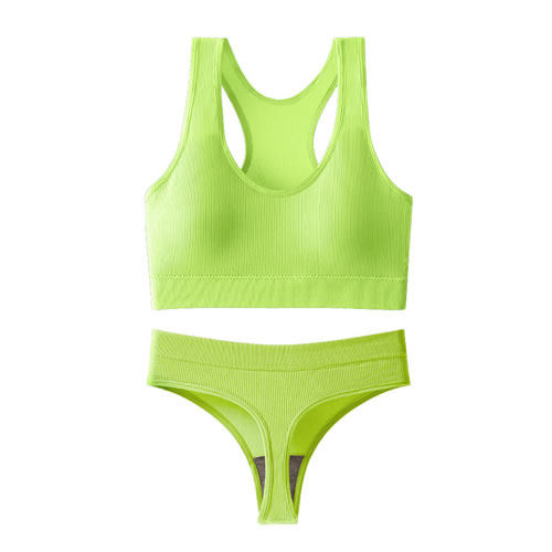 Fashion Fluorescent Green Nylon U-neck Vest High Waist Shorts Set