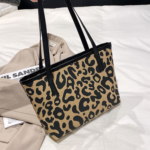 Fashion Black Leopard Print Pu Printing Large Capacity Shoulder Bag