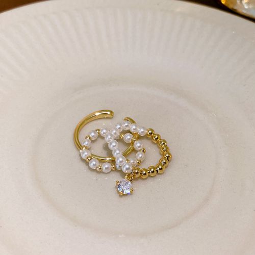 Fashion Ring-gold Three-piece Set (real Gold Plating) Set Of 3 Geometric Zirconia Pearl Rings
