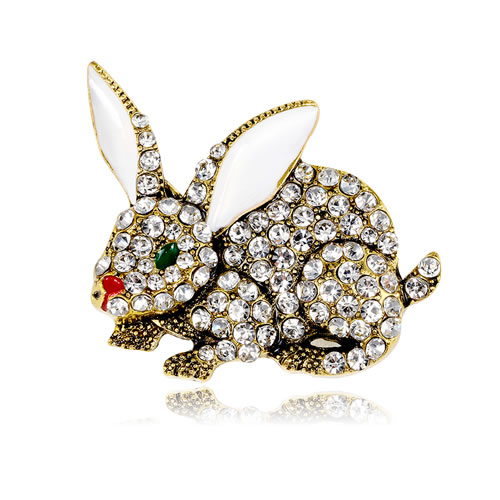 Fashion Gold Alloy Diamond Rabbit Brooch