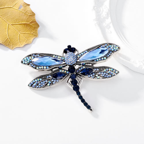 Fashion Blue Alloy Diamond Dragonfly Brooch
