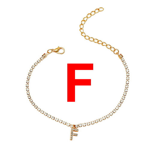 Fashion F Alloy Diamond Claw Chain 26 Alphabet Anklet