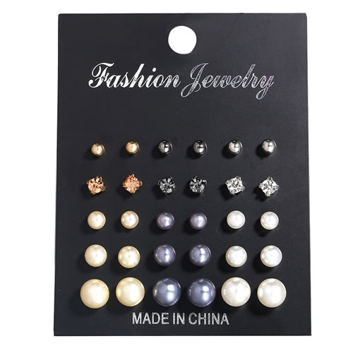 Fashion 2# Alloy Diamond-studded Pearl Ball Earrings Set
