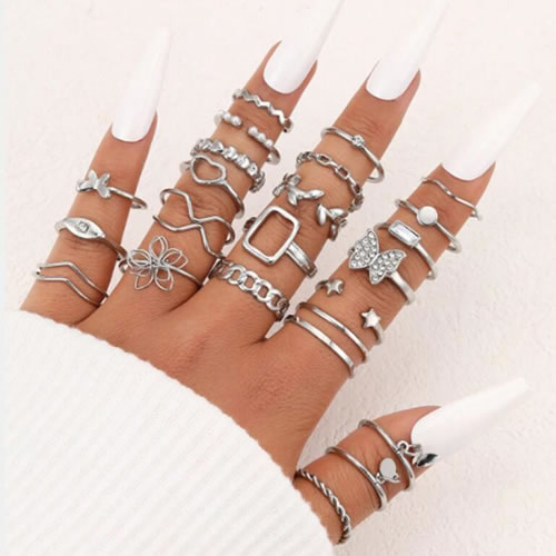 Fashion 8# Alloy Diamond Butterfly Love Flower Leaves Ring Set