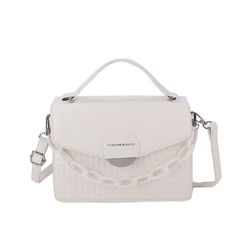 Fashion White Pu Checkered Embossed Flap Messenger Bag