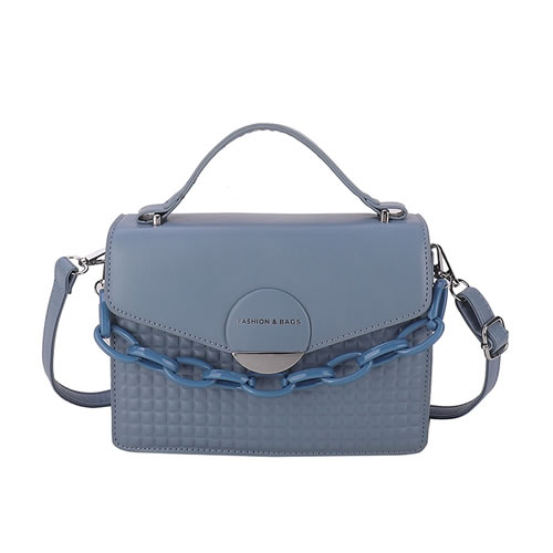 Fashion Blue Pu Checkered Embossed Flap Messenger Bag