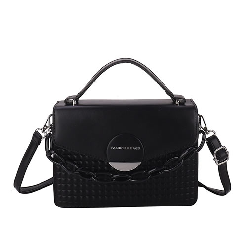 Fashion Black Pu Checkered Embossed Flap Messenger Bag