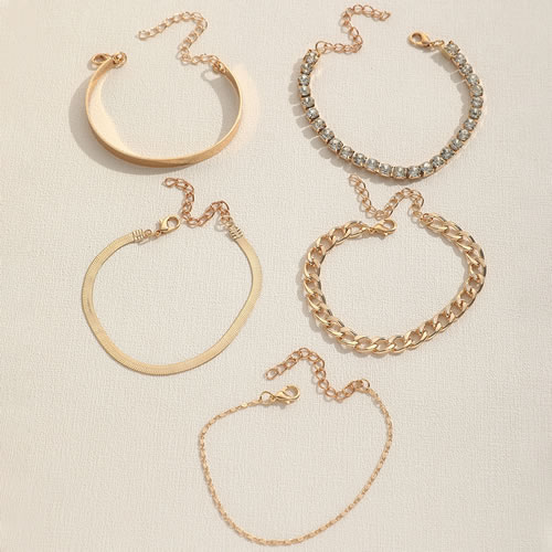 Fashion Gold Metal Diamond Claw Chain Snake Chain Bracelet Set