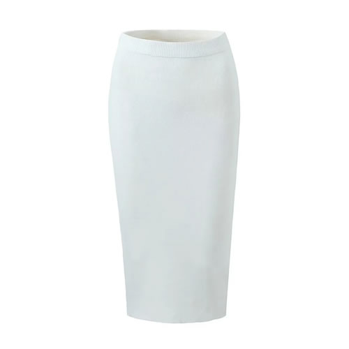 Fashion White Solid Color Knitted Skirt