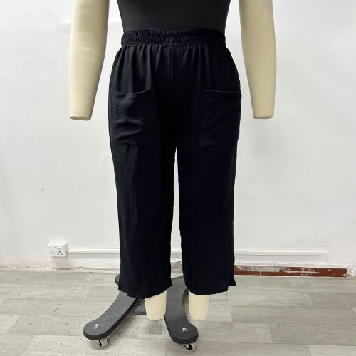 Fashion Black Ice Silk Solid Color Elastic Trousers