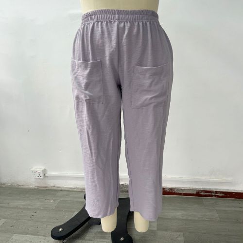 Fashion Grey Ice Silk Solid Color Elastic Trousers
