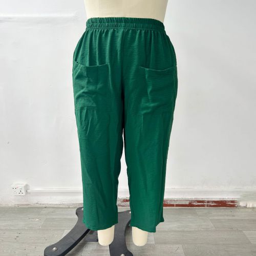 Fashion Green Ice Silk Solid Color Elastic Trousers