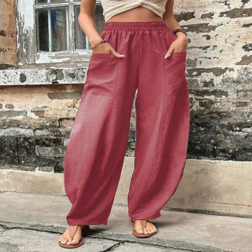 Fashion Rouge Ice Silk Solid Color Elastic Trousers