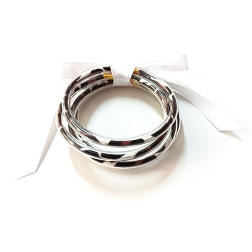 Fashion White Silicone Leopard Bow Bracelet Set